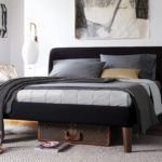 Modern Upholstered Bed With Black Headboard And Wood Legs No Boxpring Platform Bed