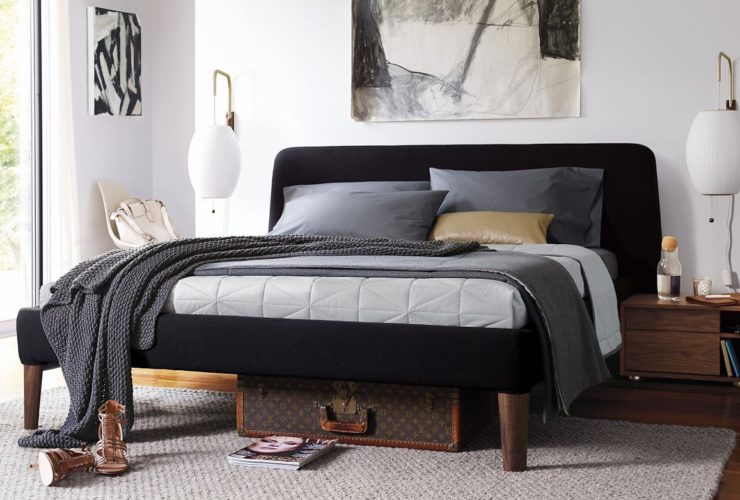 Modern Upholstered Bed With Black Headboard And Wood Legs No Boxpring Platform Bed